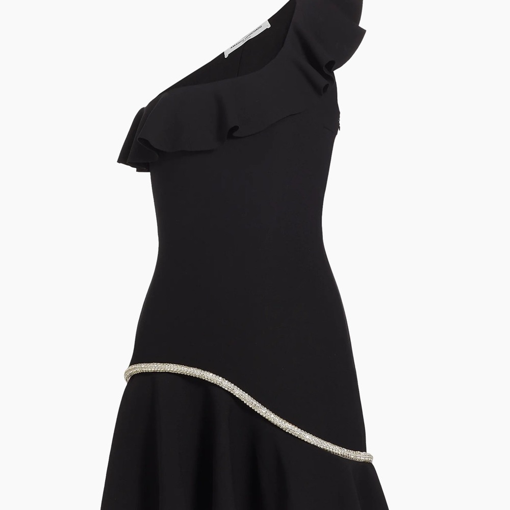 Amanda Uprichard Black Elsa Crystal-Embellished One-Shoulder Minidress
